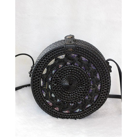 Sweet Honey ~ Grosir Tas Rotan Bali Gendit Hitam Bali Rattan Bag Gendit Black Diameter 20cm