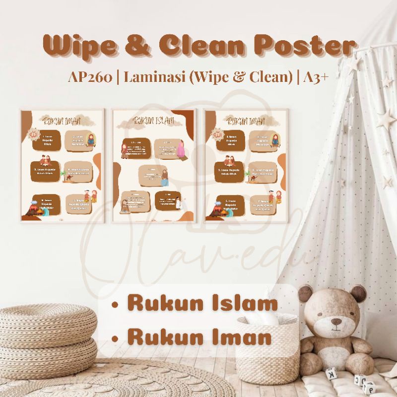 

POSTER WIPE AND CLEAN - SERI ISLAM RUKUN ISLAM DAN IMAN AESTHETIC BOHO EDUKASI ANAK LAMINASI GLOSSY A3+ ART PAPER 260