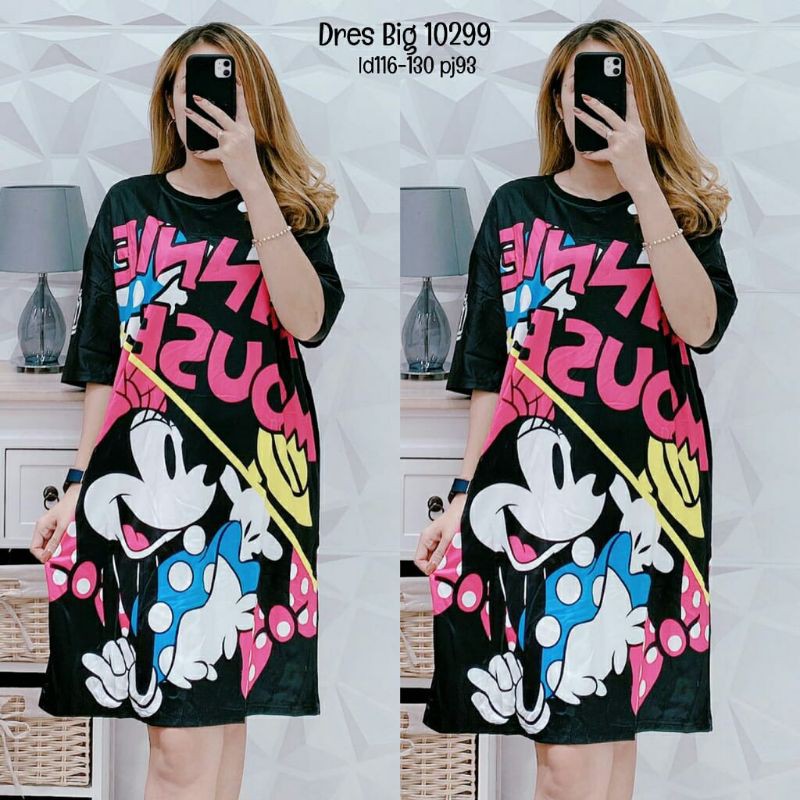 Minnie Mouse Midi Dress Wanita Bahan Scuba Import Allsize - 10299