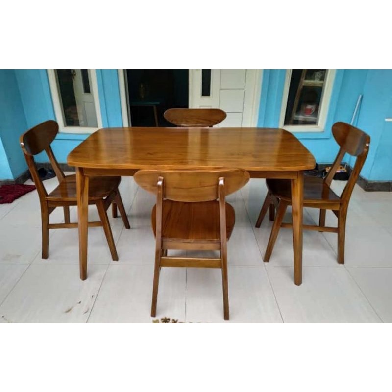 Meja Makan Minimalis Jati - Meja Makan Retro - Meja Makan Kayu Jati - Meja Makan Set Jati - Meja Mak