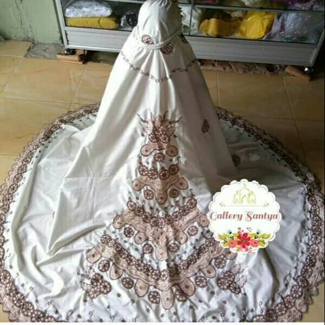 Mukena bordir punggung coklat susu motif coklat