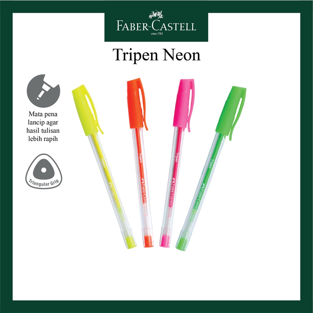

Paket Pulpen Tripen Neon Faber Castell / Kemasan Pouch Isi 4 Pcs Ballpoint