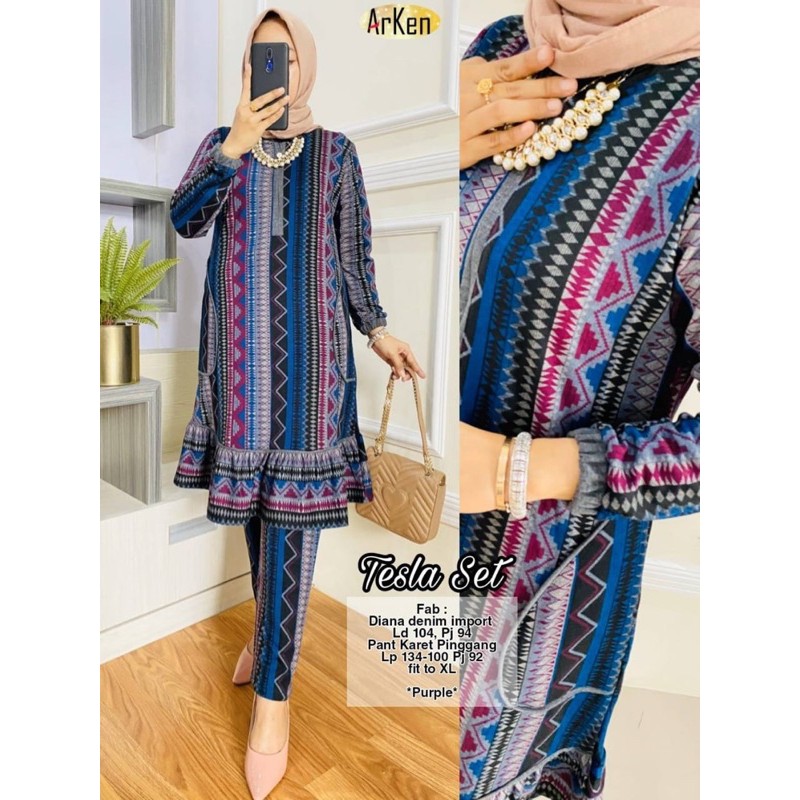 Baju Setelan Wanita Motif Batik Elegant Tesla Set Original by Arken