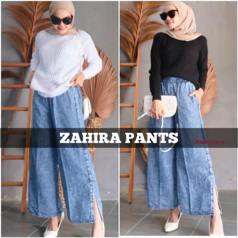 Kulot Jeans Wanita Zahira Pants Kulot Jeans Belah