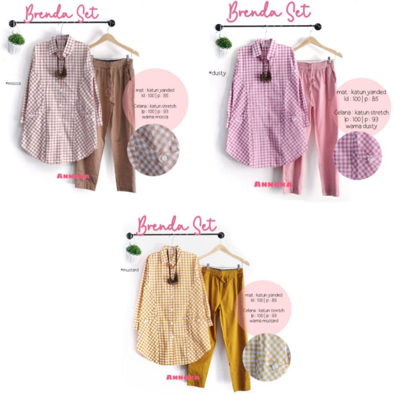 BRENDA SETELAN TUNIK / KEMEJA MOTIF KOTAK LD 100 + CELANA BAGGY BY ANNORA