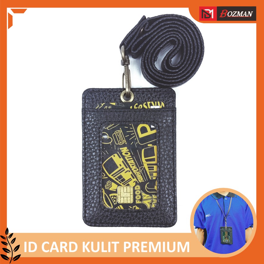 ID CARD HOLDER NAMETAG PU LEATHER LANYARD KUALITAS PREMIUM TERMURAH