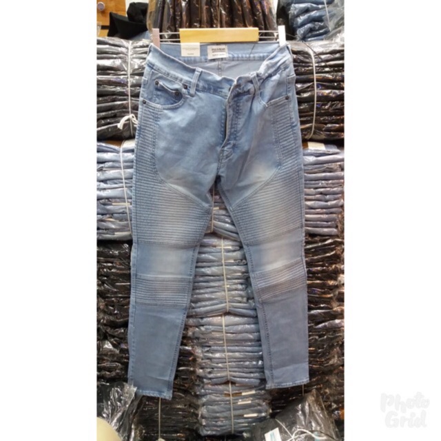 Celana Biker Jeans Double Bordir Sky Blue
