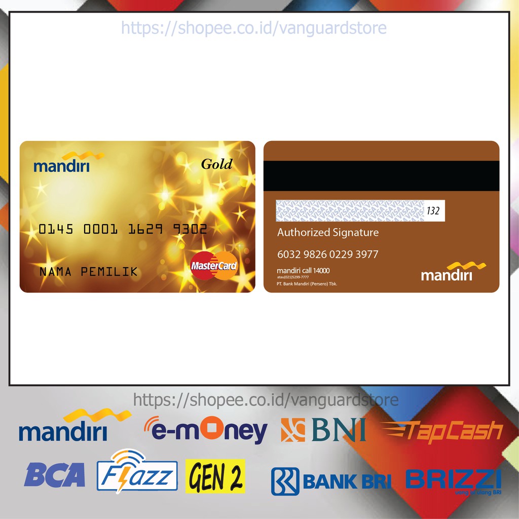 KARTU E MONEY E TOLL DESIGN CREDIT CARD 10 EMONEY MANDIRI FLAZZ BCA BNI TAPCASH BRIZZI BRI - 2 SISI