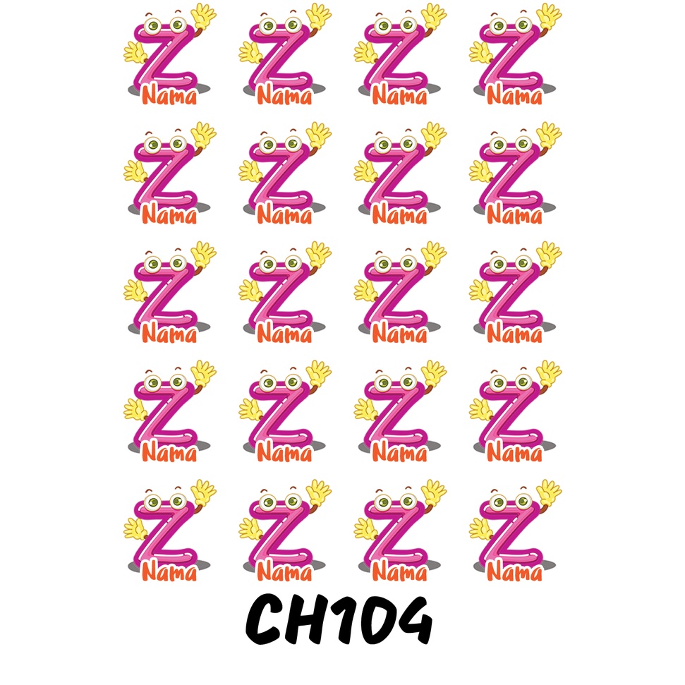 

Sticker Nama Cutting Label Waterproof Tahan Air Huruf 104 (CH104)