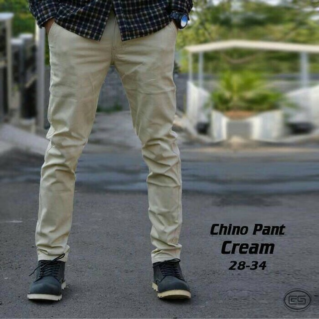 Celana panjang pants, celana chino slimfit krem