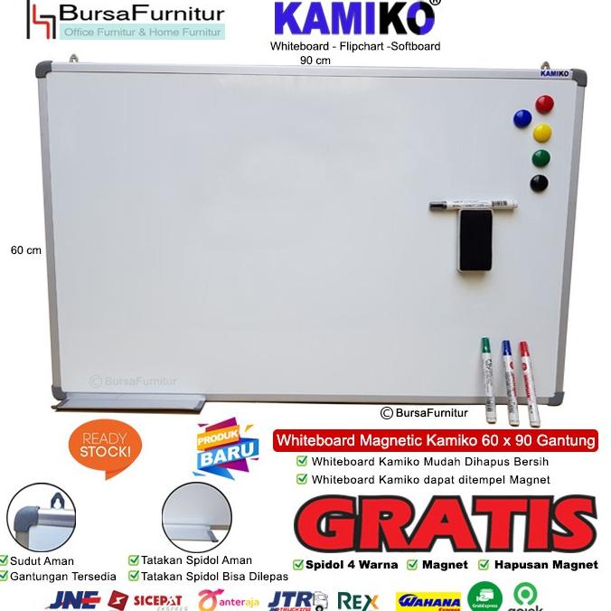 

Whiteboard Kamiko 60 x 90 Spidol H,B,HJ, M, Hapus magnet, Magnet