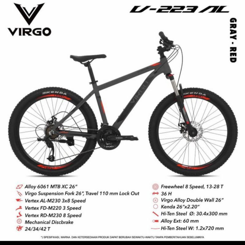 SEPEDA GUNUNG MTB 26 INCH VIRGO V 223 AL BY PACIFIC ALLOY 24 SPEED REM CAKRAM