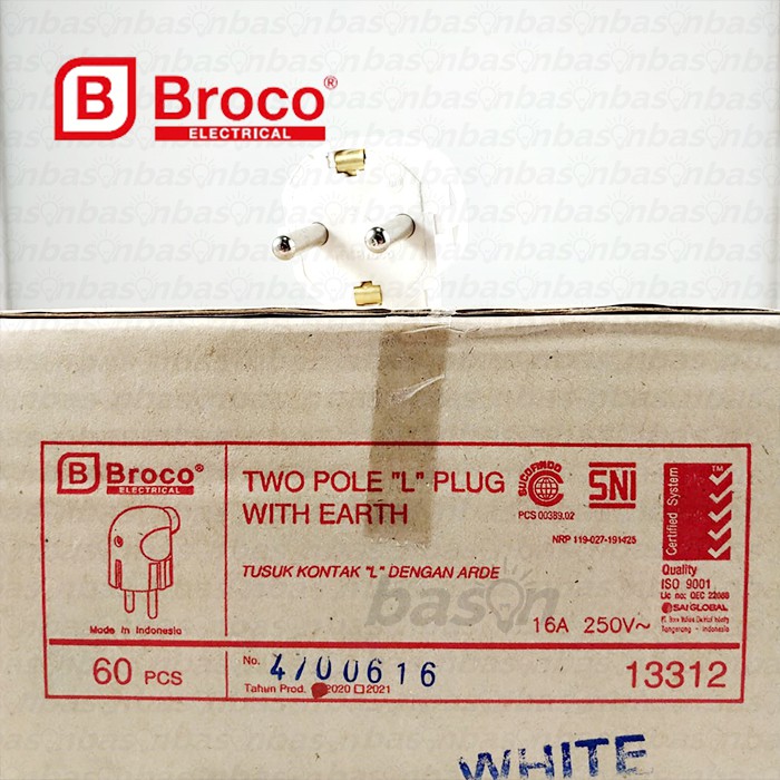 BROCO 13312 STD 2-Pole Plug Sideway 16A 250V Steker L Arde