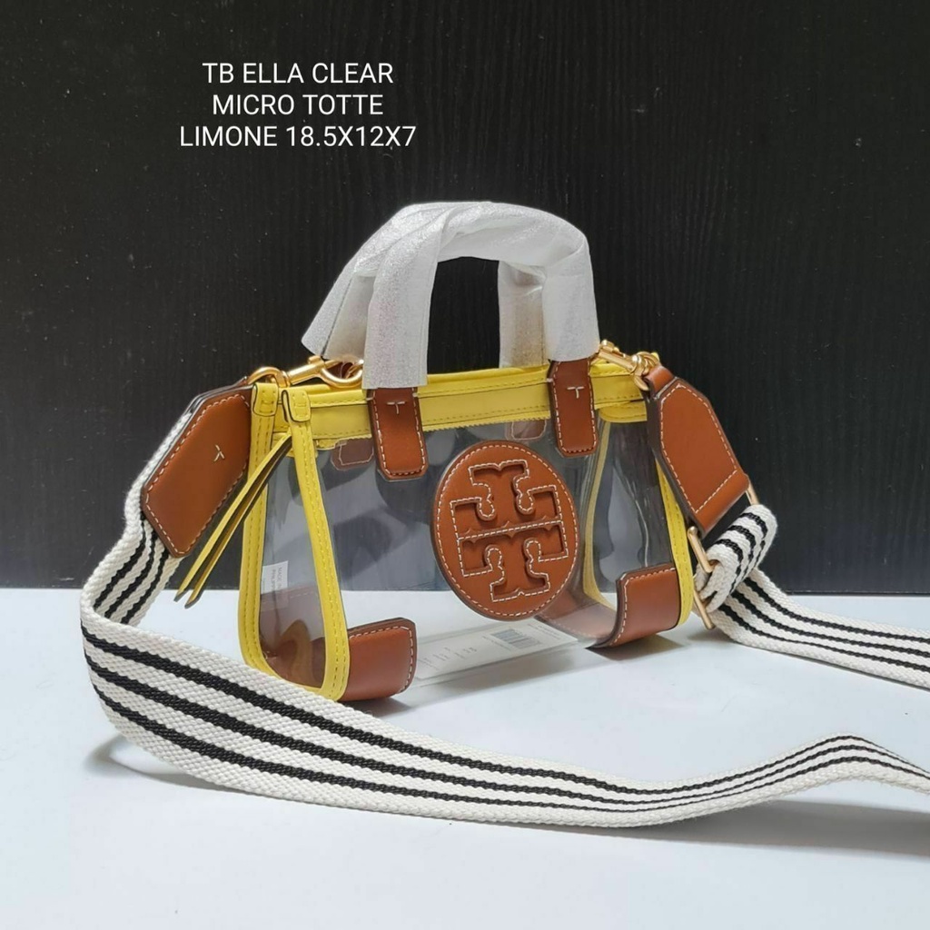 Tas Tory Burch Ella Clear Micro Tote Limone New Original