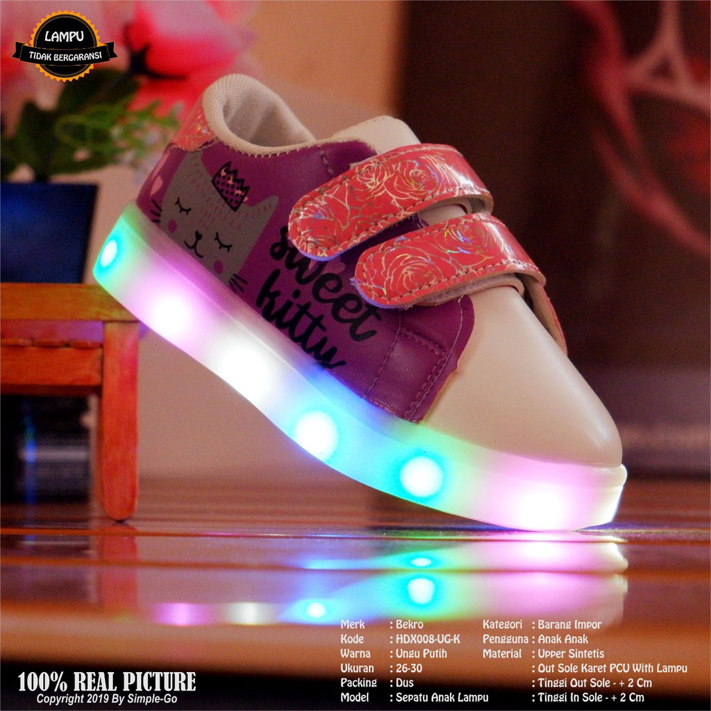  SEPATU  ANAK  LAMPU  3D BEKRO VELCRO SWEET KITTY HDX008 26 30 