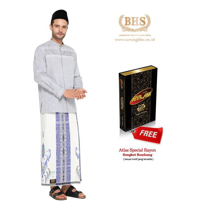 Sarung BHS Masterpiece Gold Motif Songket Gunung Lampion Putih Biru
