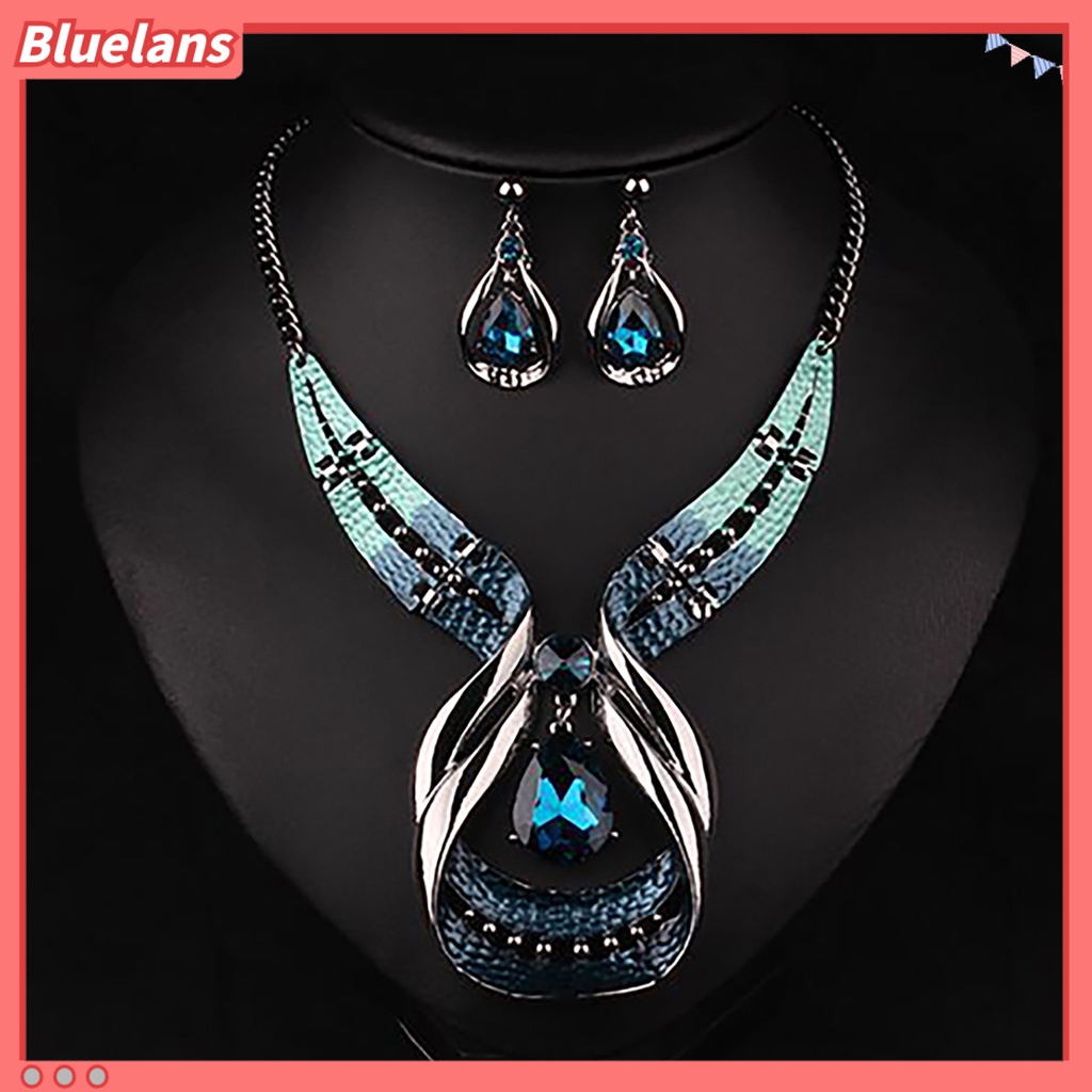 Bluelans 3Pcs Jewelry Set Adjustable Birthday Gift Anti-fade Teardrop Necklace Drop Earrings Jewelry Set