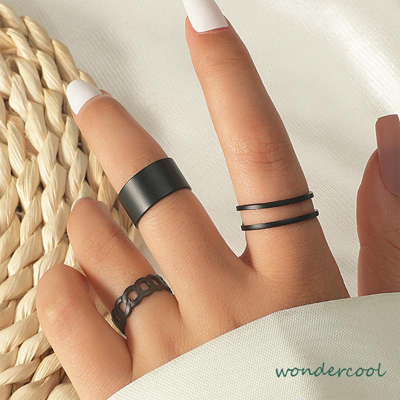 3pcs Set Cincin Jari Knuckle Gaya Vintage Punk Korea Untuk Pria Dan Cincin Wanita -Won