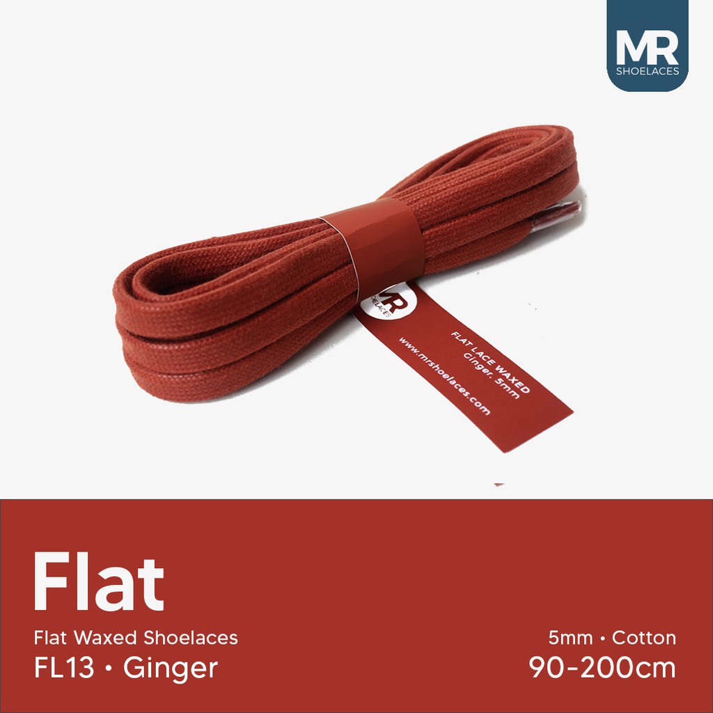 MR Shoelaces FL13 Ginger - Tali Sepatu Lilin 5mm Gepeng Flat Pipih (Waxed Laces) 90cm 120cm 150cm