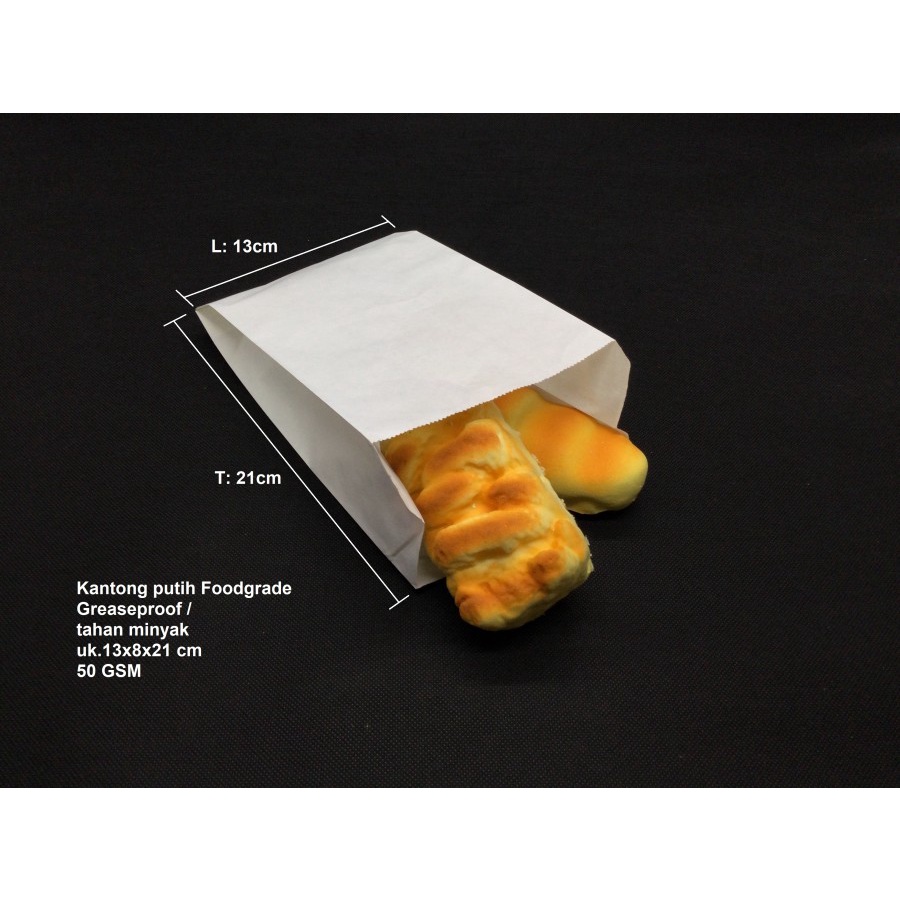 

Paperbag Putih FLaT M 100 pcs GX40/241208 Kantong Kertas Putih 13x8x23 Anti Minyak KFC Waffle