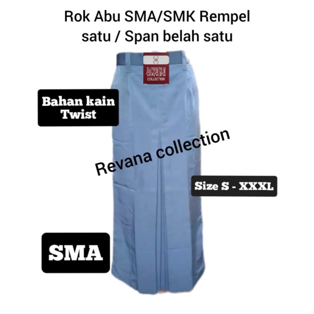 Rok Abu-abu Span rempel satu panjang SMA/SMK bahan kain twist licin