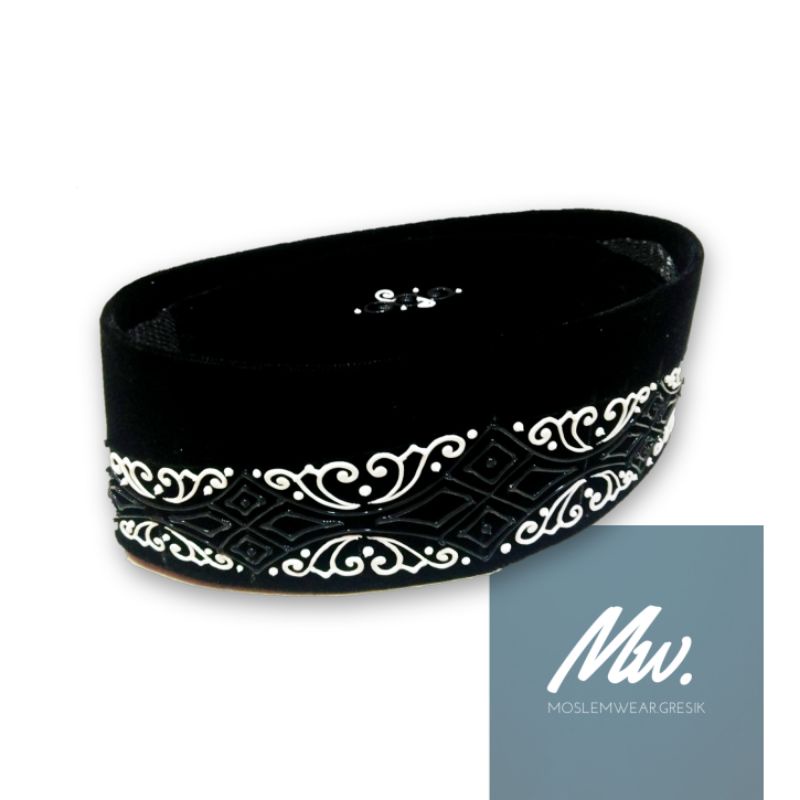 peci songkok hitam motif lukis laut