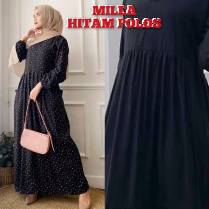Gamis Milea / Dress Syari/ LD 120 cm / PB 130 cm / Gamis Rayon Premium / Dress Gamis Rayon Premium / Gamis Jumbo / Daster Gamis-MILEA(HITAM POLOS)