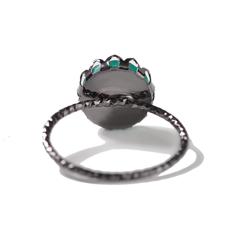 OLOJO Merah Dan Hijau Resin Batu Permata Imitasi Cincin Geometris Cincin Tren Unisex
