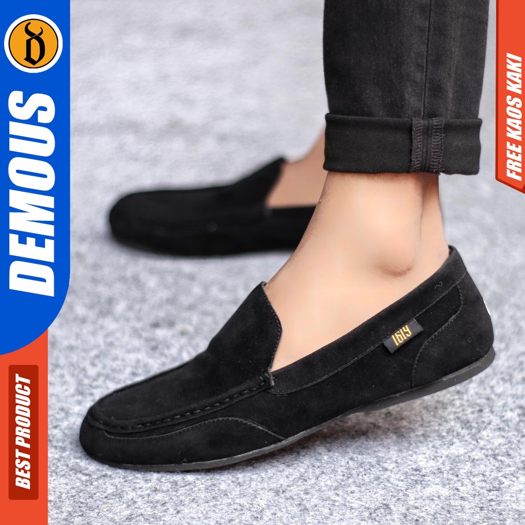 Demous Modnes Sepatu Slip on Pria Santai Casual Formal Suede Kerja Hitam