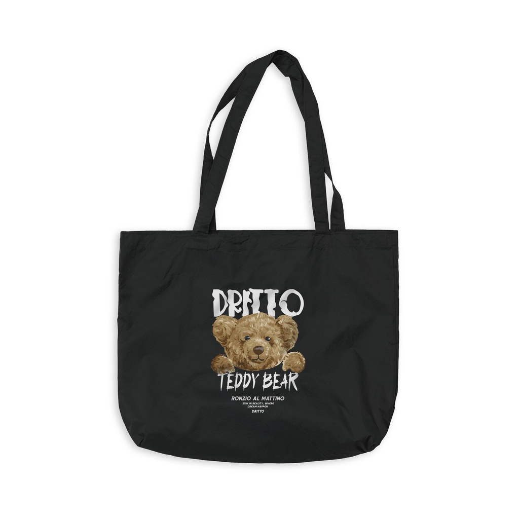 Dritto Totebag Kanvas - Tote Bag Unisex (Teddy Bear) - Hitam