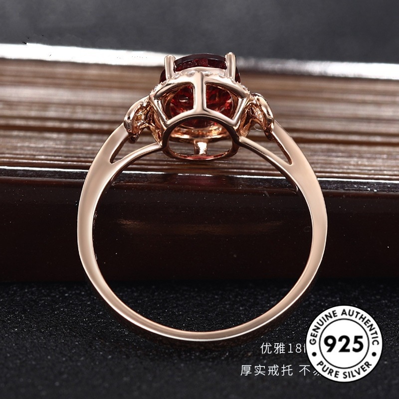 Cincin Ruby Bahan S925 Sterling Silver Plated 18k Rose Gold Untuk Wanita