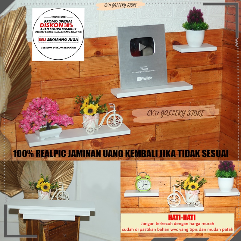 Rak Papan Tak Hiasan Ambalan Hambalan Tempat penyimpanan Buku Bunga make up Makeup Kosmetik Bumbu Dapur Dekorasi Dinding Dingding Tembok 3 PCS Tempel Ruang Tamu Kamar Tidur Cowok Cewek Kayu Jati Belanda Susun Serbaguna Minimalis Tanpa Bor Murah Mewah 10CM