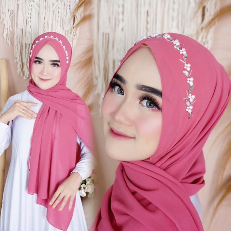 Pashmina Tali Mutiara Payet Bunga /Pashmina Bando Mutiara