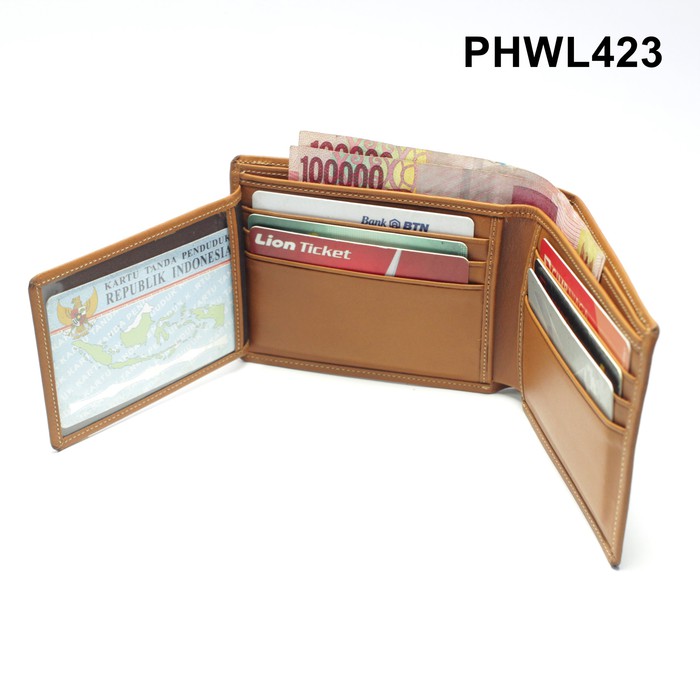 dompet pria kulit asli model lipat kartu samping warna tan PHWL423