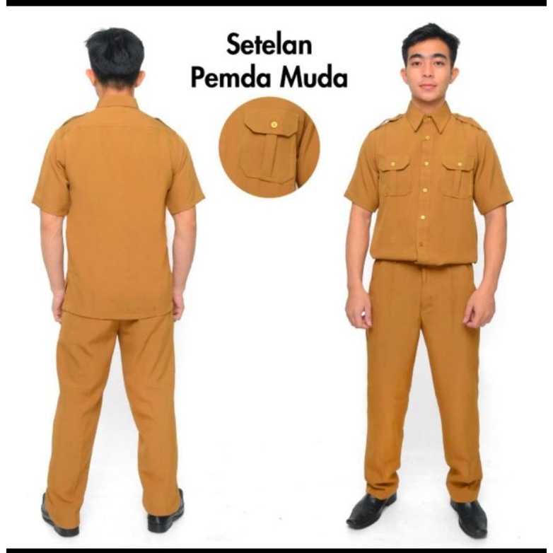 SERAGAM DINAS PE.MDA.GURU ASN BAJU SAFARI KHAKY TUA KHAKY MUDA  ABU TUA DONGKER MEREK ELPONTE