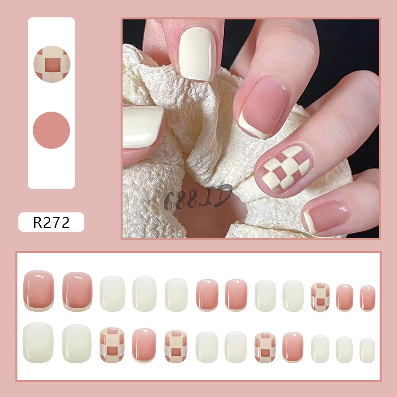 Kuku Palsu set isi 24 Pcs Beserta Lem Nail Art Nail Care Kuku Palsu Cantik Impor Murah untuk Wanita Perempuan Cewek KK 01