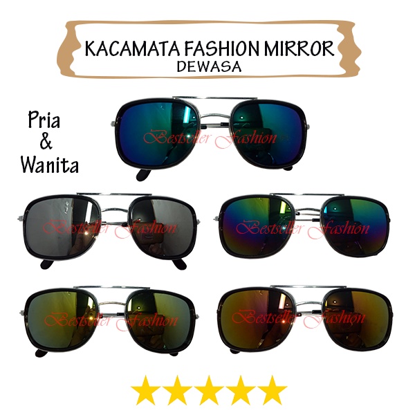 Ready Stok !!! Kacamata Hitam Sunglasses Metal Unisex Aviator Lensa Mirror Kacamata Anti UV Pria dan Wanita Dewasa NO CASE