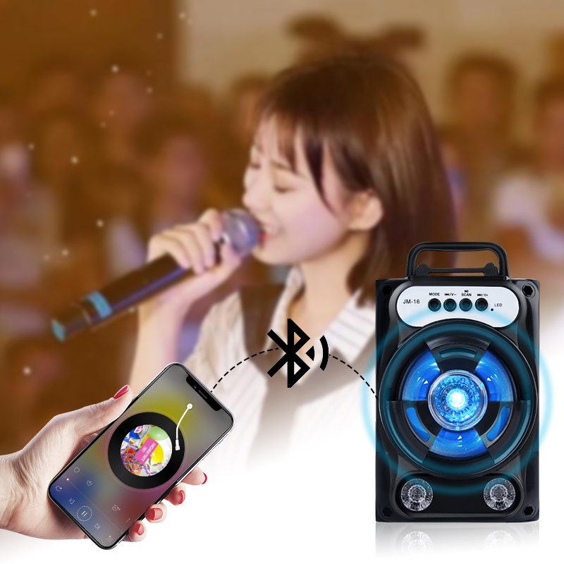 ColorCoral Portable Wireless Bass LED Speaker Bluetooth Karaoke Spiker  7.5 inci dengan Mikrofon Gratis Pesta Rumah