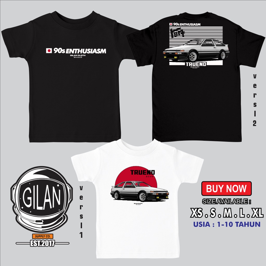 SAKAZUKI Kaos Baju Distro Anak Laki Laki Gambar Mobil TOYOTA AE86 TRUENO 90 ENTHUSIASM Initial D