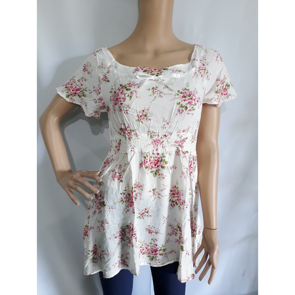 BLOUSE DRESS WANITA LENGAN PENDEK MOTIF BUNGA