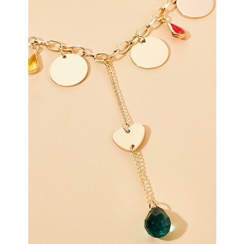 LRC Kalung Fashion Gold Color Diamond Heart Circle Alloy P64026