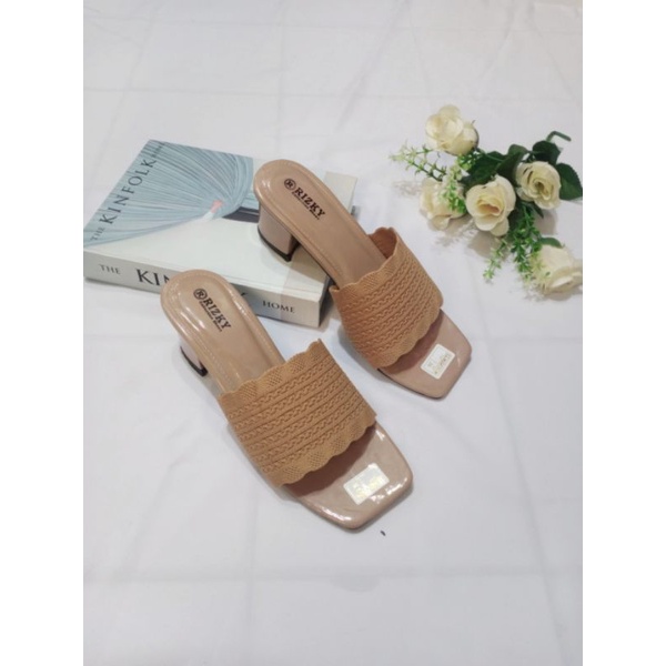 Sandal Wedjes Rajut/Sandal Slop Rajut Hak Tahu 5cm