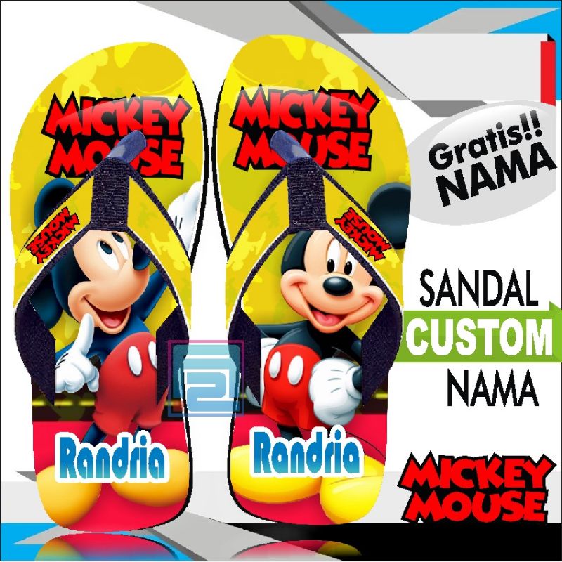 sandal custom nama anak karakter MICKEY MOUSE  Free Custom Suka Suka