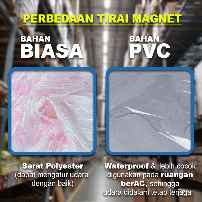 Tirai Shower Magnet 90x210cm / Tirai Pintu Magnet ruang AC / Anti Nyamuk / Semi Transparan