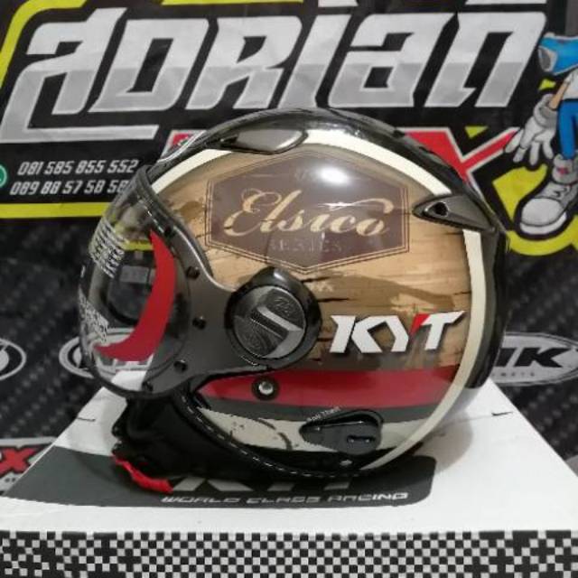 HELM KYT ELSICO MOTIF #4 BLACK METALIK CREAM HELM RETRO HELM BOGO HELM KLASIK HELM VESPA KYT ELSICO