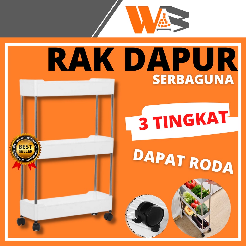 COD Rak Susun Plastik Roda Rak Salon Susun Roda Rak Dapur Serbaguna 3 Tingkat Plastik D33