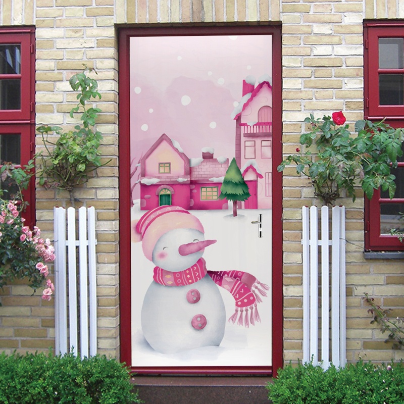 Zzz 2pcs / set Stiker Dinding / Pintu / Kulkas Anti Air Motif Snowman Natal