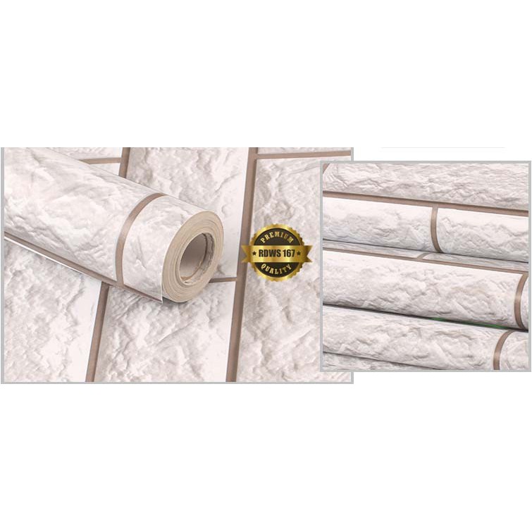 BATA PUTIH GARIS COKLAT WALLPAPER STIKER UKURAN 45CM X 10M