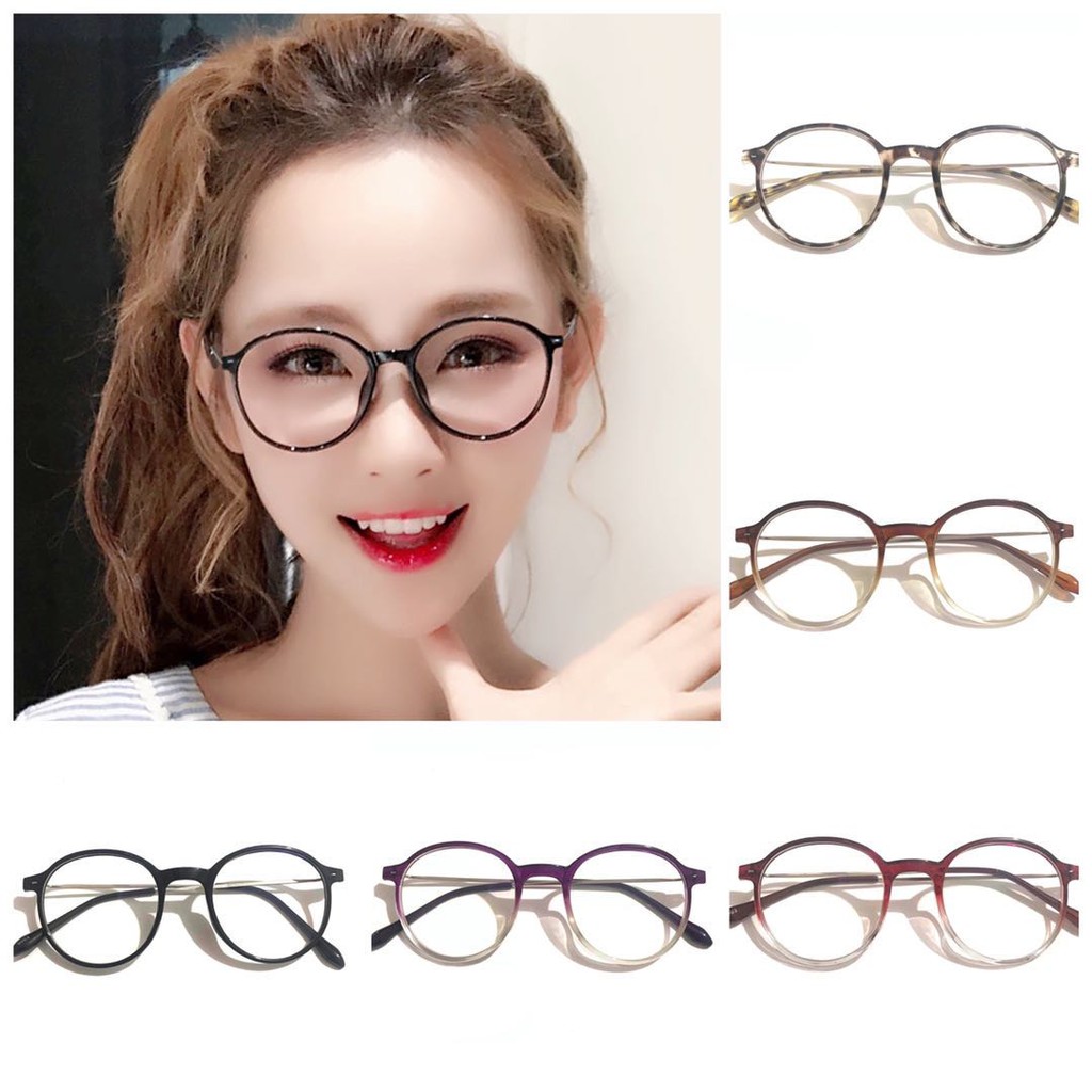 Kacamata Wanita Hitam Pria Frame kacamata Metal Round Sunglasses Anti Radiasi Lensa Transparan