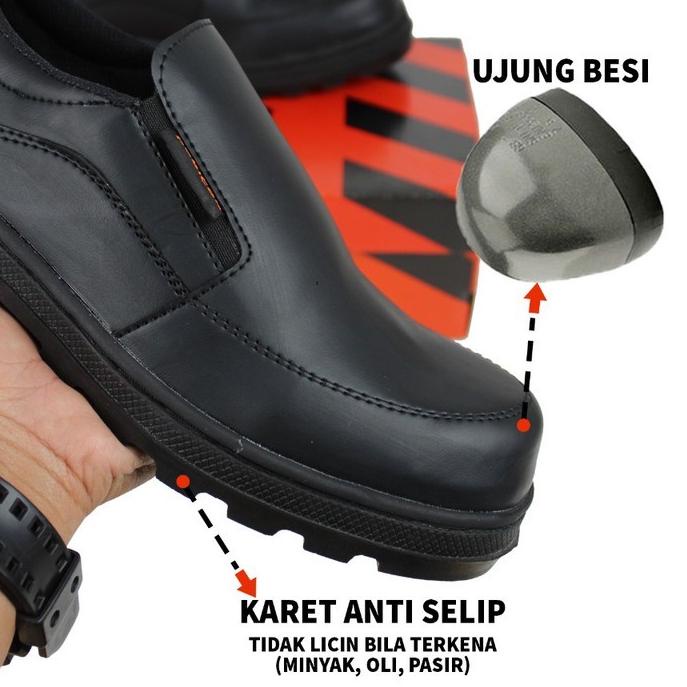☟ Sepatu Safety Septi Septy Sefti Safty Sefty Shoes Pria Slip On Slop Tanpa Tali ☪